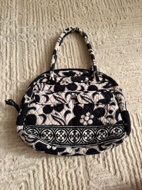 Vera Bradley Quilted Satchel Black White Floral Shoulder Bag Lightweight Travel